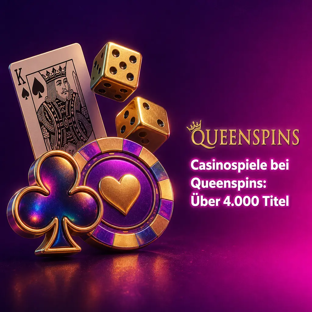 Übersicht der Casinospiele bei Queenspins mit über 4.000 Titeln in sechs Kategorien wie Slots und Tischspiele.
