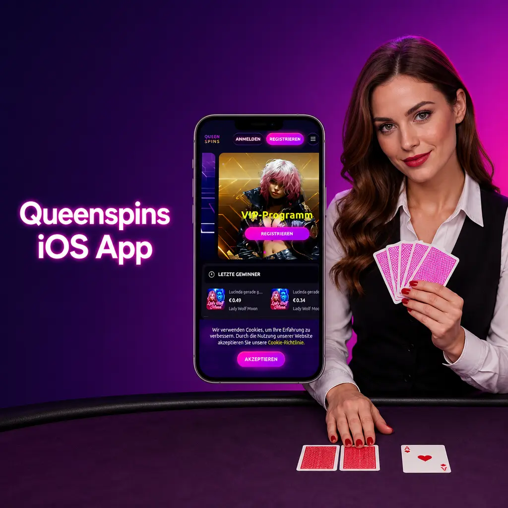 Queenspins iOS App für iPhone und iPad mit Live-Wetten, Live-Casino und Zahlungsmethoden wie Paysafecard und Bitcoin.