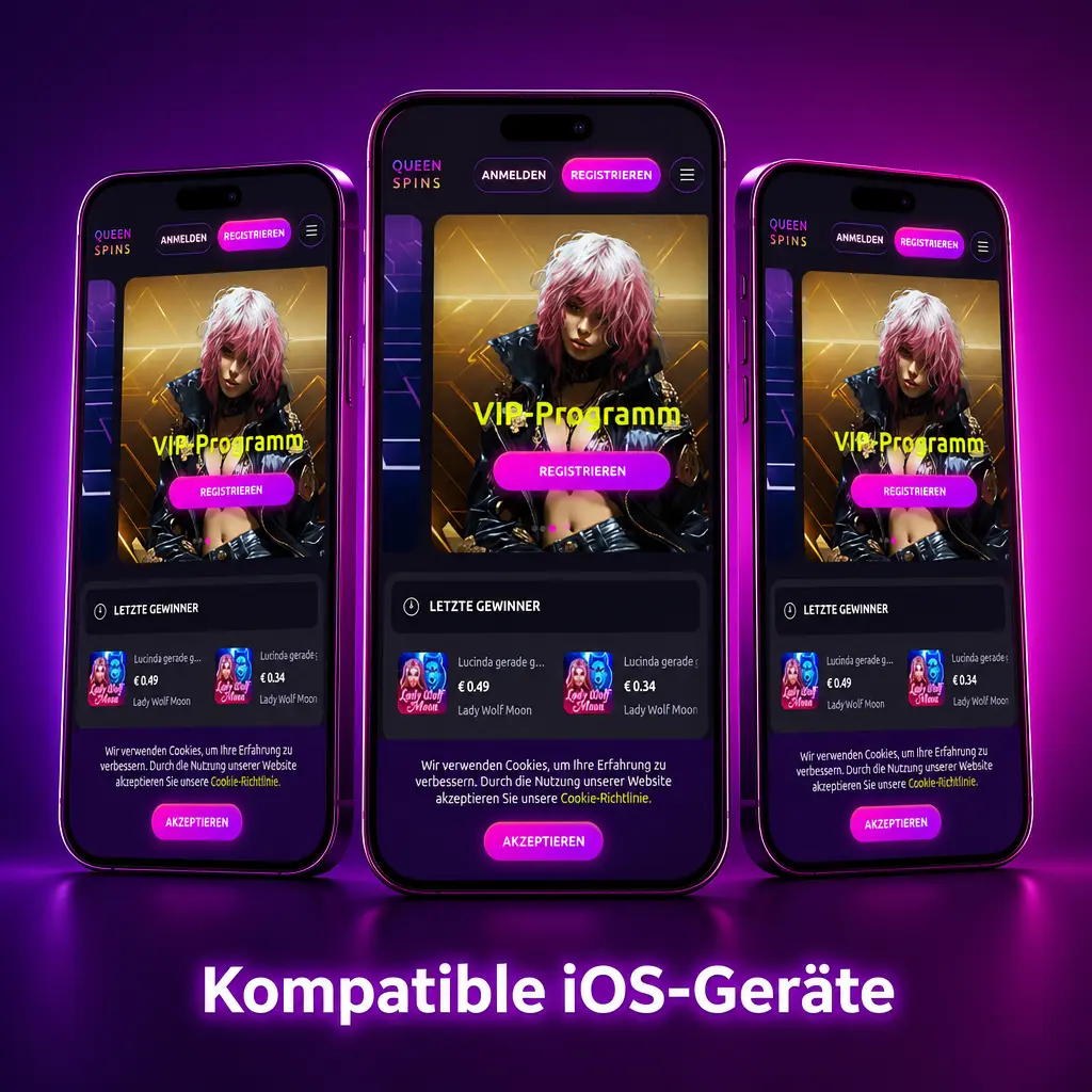 Kompatible iOS-Geräte für die Queenspins App: iPhone-Modelle von X bis 15 Pro