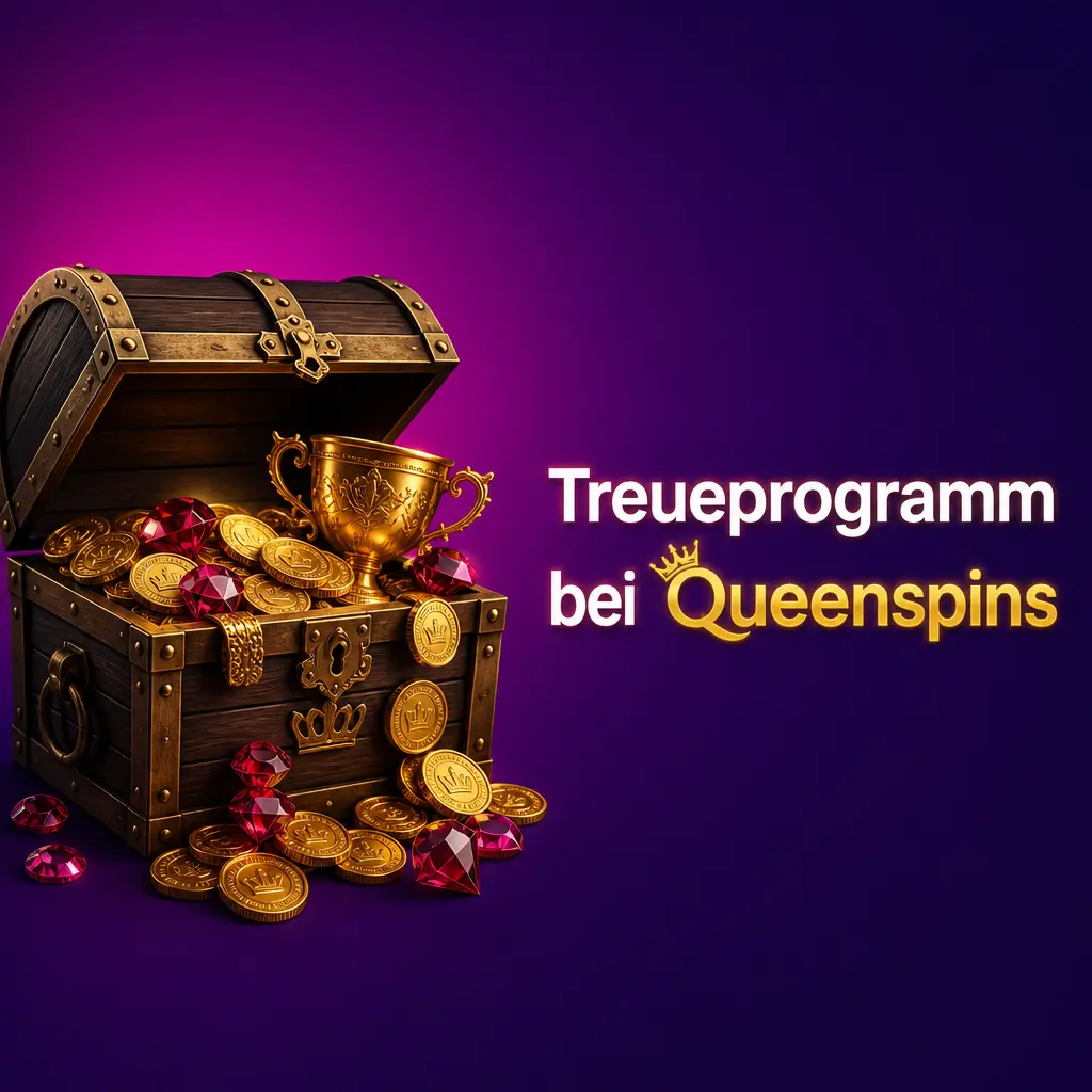 Treueprogramm bei Queenspins Casino mit fünf Stufen von Bronze bis Diamant, Cashback und Treuepunkten für Echtgeldeinsätze.